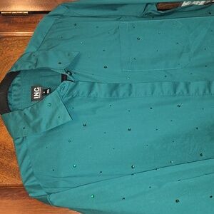 INC Green Sequined Shirt, Size: Medium